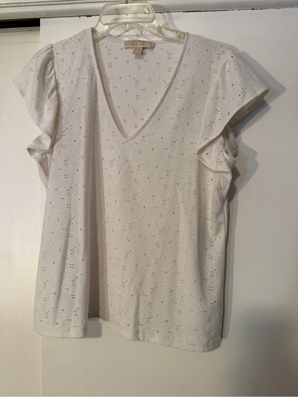 Michael Kors Cream Eyelet V-Neck Flutter Sleeve Top